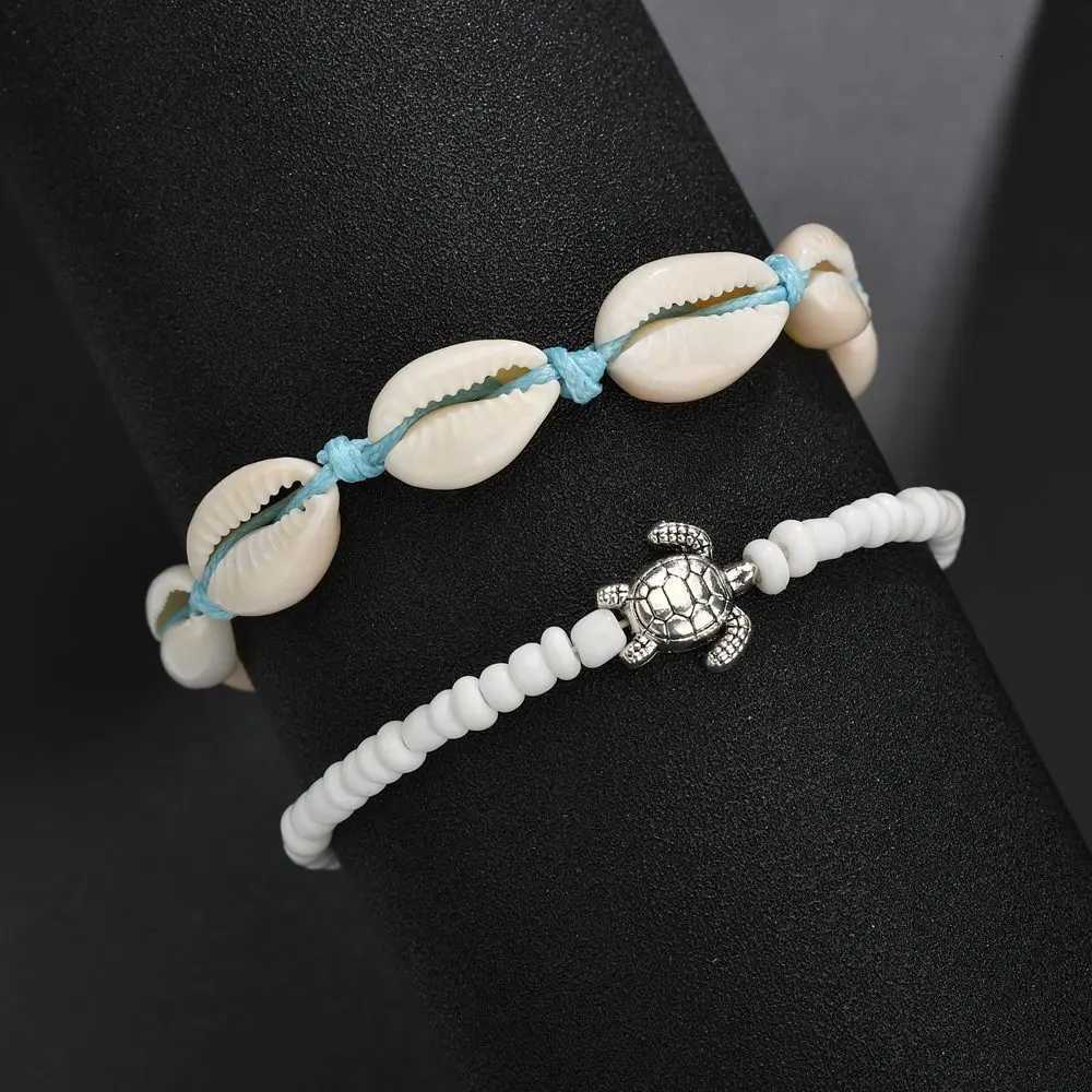 2pcs/set Summer Ocean Beach Anklet Bohemian Retro Turtle Beaded Handmade Anklet 2025 New Trendy Leg Foot Jewelry Gift Y250805