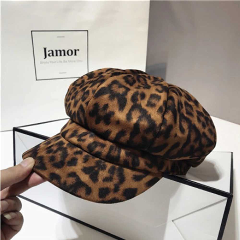 Women Leopard Print Beret Hat Winter Warm Painter C Retro British Style Octagonal Navy Hat Outdoor Newsboy C XJ250807