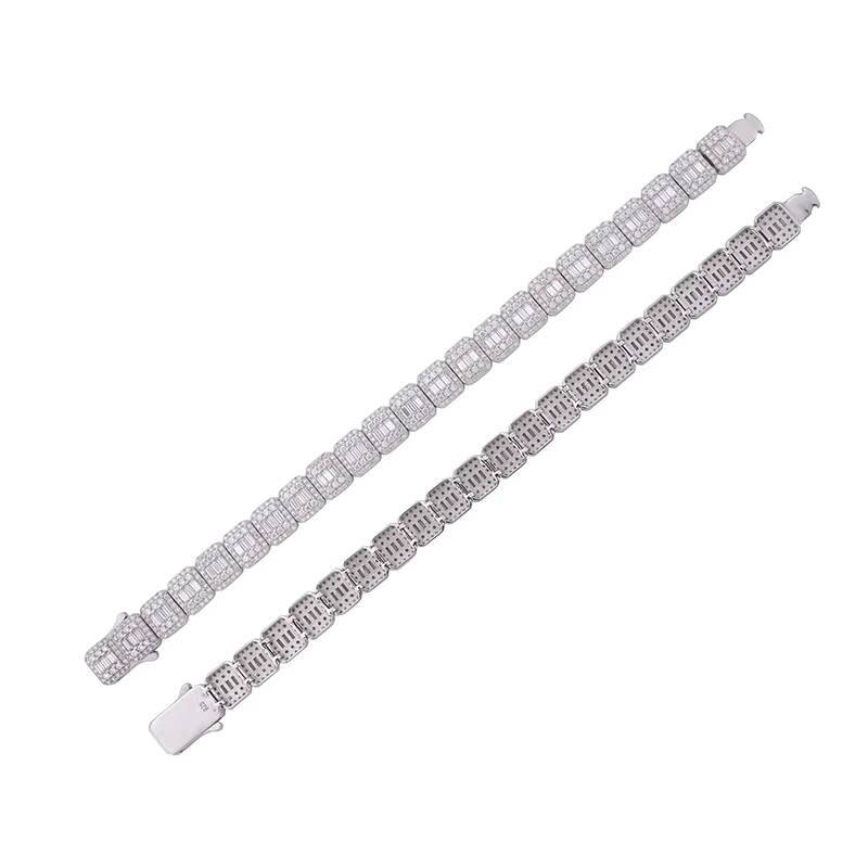 Hip Hop Jewelry 9mm White Gold 925 Silver Cluster VVS Baguette Moissanite Diamond Ice Out Tennis Bracelet for Men Women