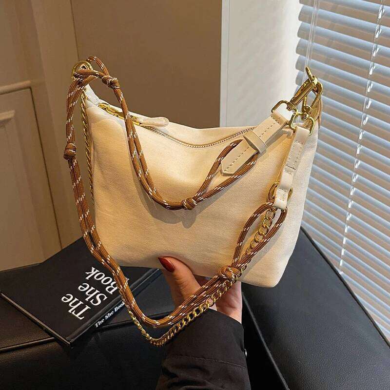 Women's Handbags Canvas Lunch Box Contrast Color Surf Rope Shoulder Messenger Large Capacity Quality Dumpling Armpit Bag