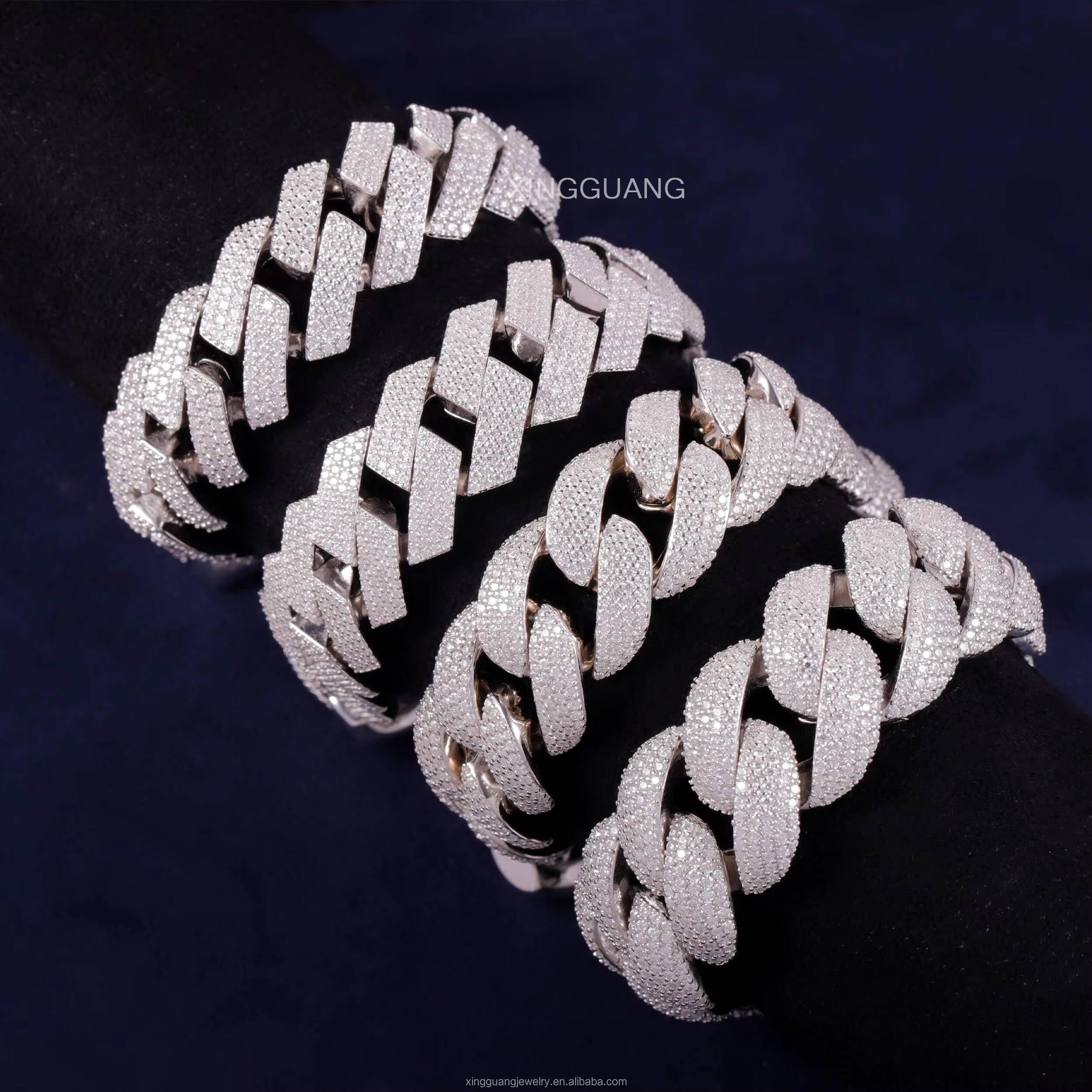 Wholesale Price S925 Silver GRA D/VVS Moissanite Bracelets 20mm 22mm Moissanite Cuban Chains Bracelets Fine Jewelry Bracelets