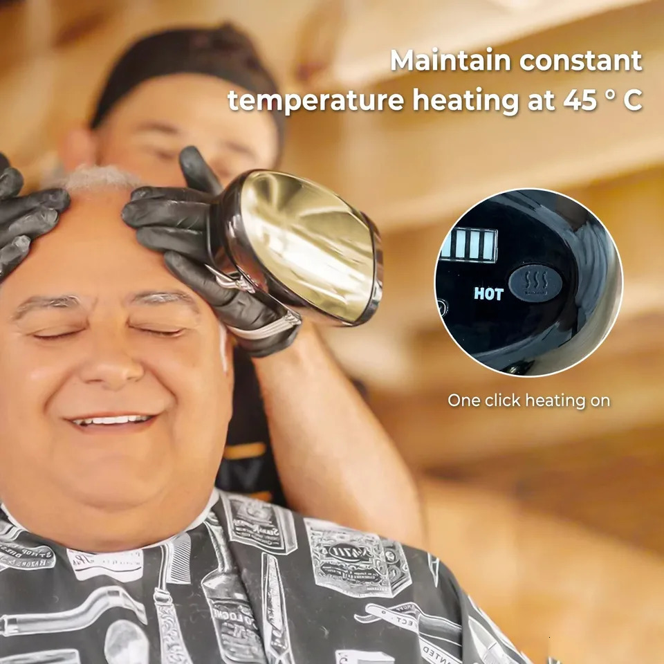 Mens Barberology Massager Professional Cordless Metal Handheld Heat Massager USB Charge Vibration Head Massage 2 Massage Nodes 250729