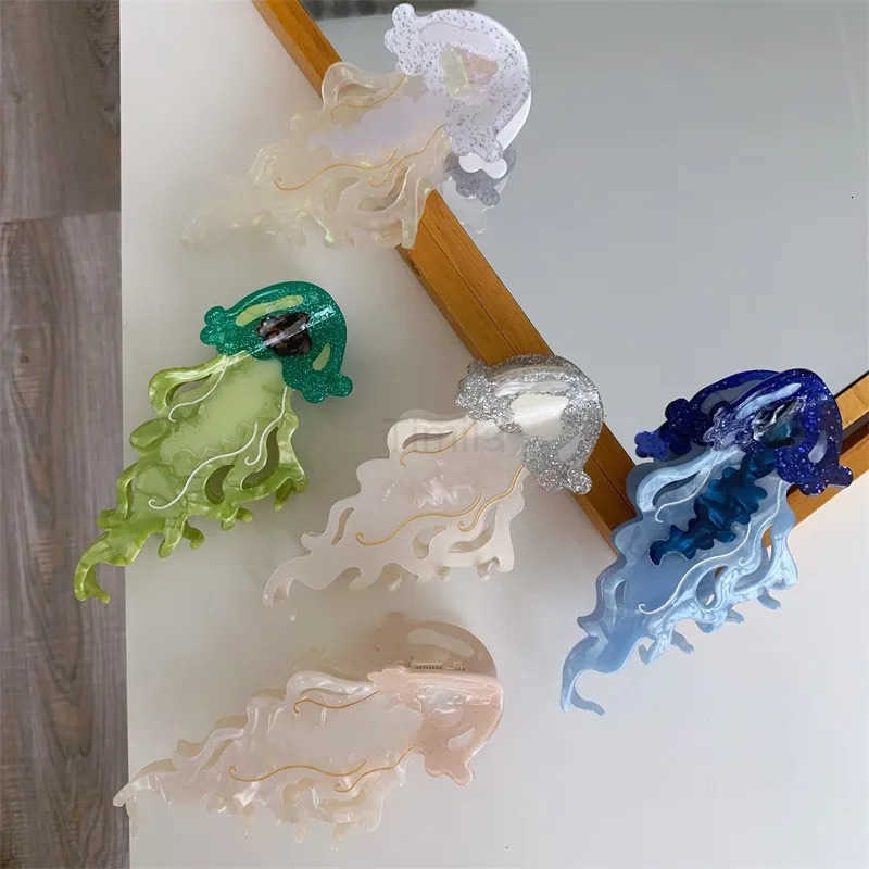 New Marine Life Hair Claw Acetate Labge Colorful Jellyfish Hair Clip for Women Girls Summer Beach Hair Accessories U250807
