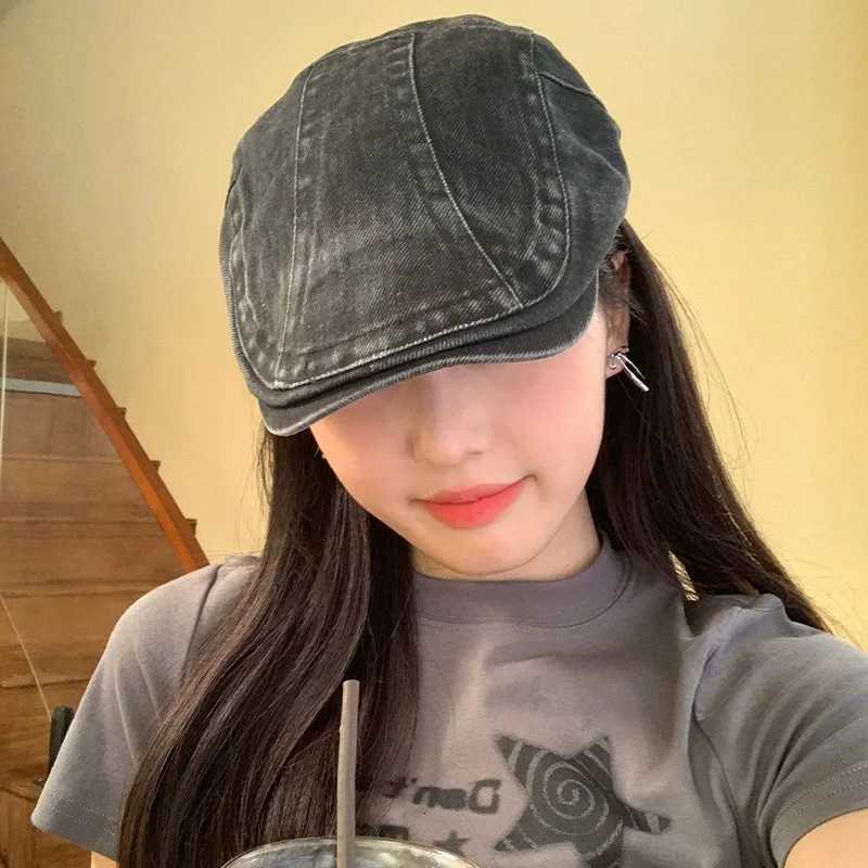 2025 American Retro Brown Washed Old Cowboy Forward Hat Women New Sp Girl Berets Girls Y2k Newsboy Painter Hat Wholesale XJ250807