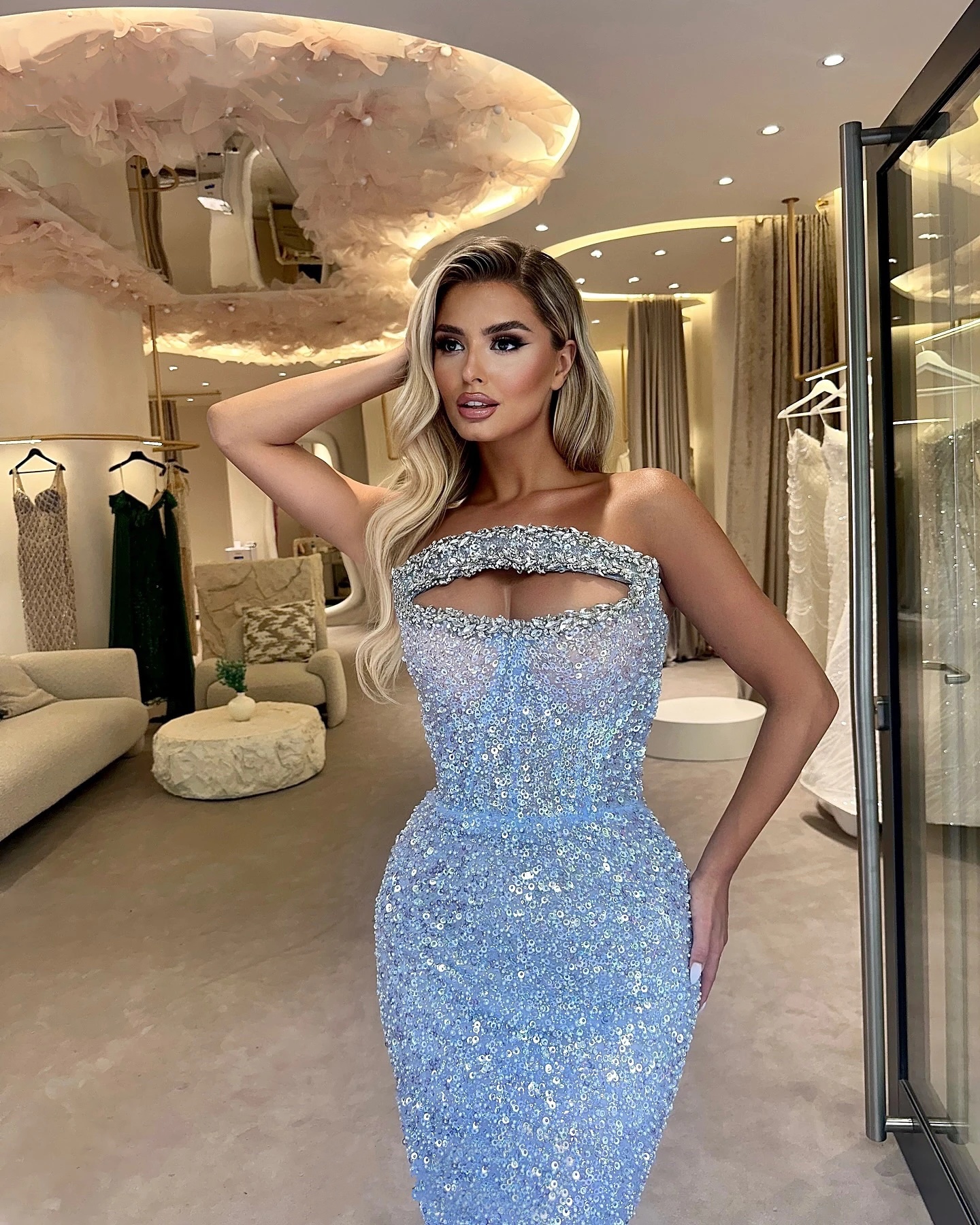 Fashion Evening Dresses Crystal Strapless Prom Dress Pearls Rhinestone Sleeveless Illusion Mermaid Party Gowns Vestidos De Noche Plus Size