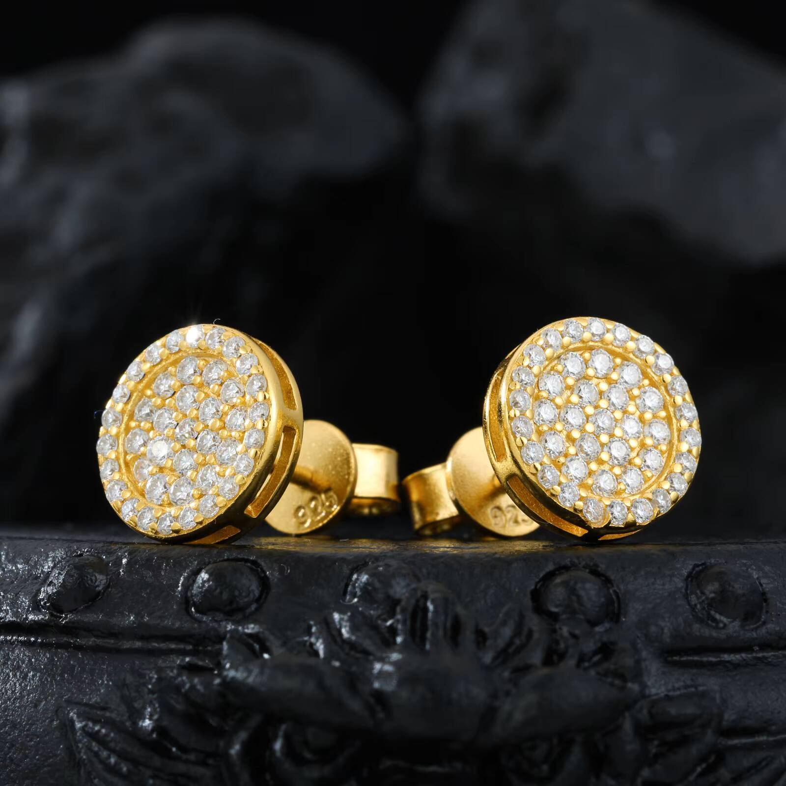 Wholesale Mens Fashion Custom Color 925 Sterling Silver 4 Rows VVS Moissanite Diamond Round Geometric Stud Earrings