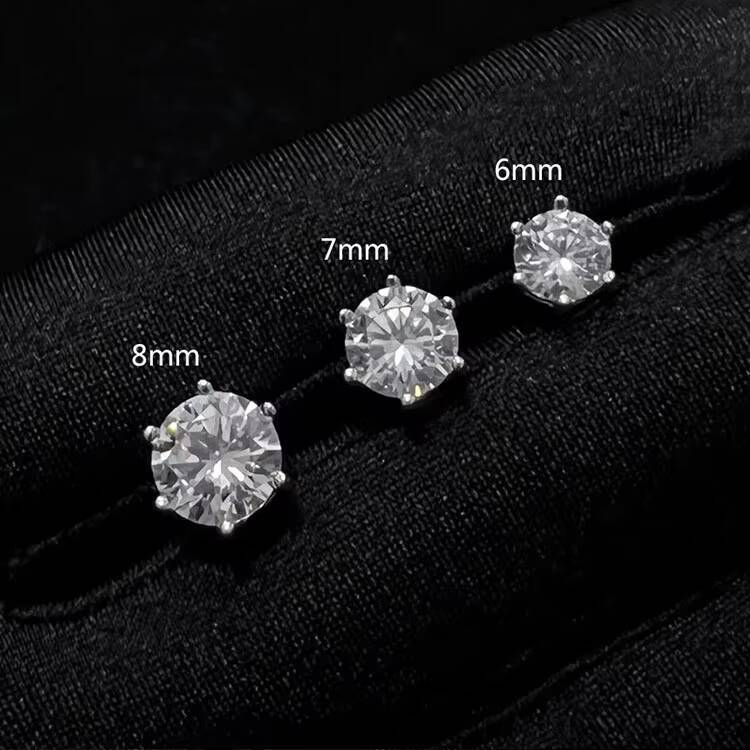 Fashion Trends Anti Allergic 6 Prongs 925 Sterling Silver with 0.3ct to 2ct Excellent Round Cut VVS Diamond Moissanite Earrings