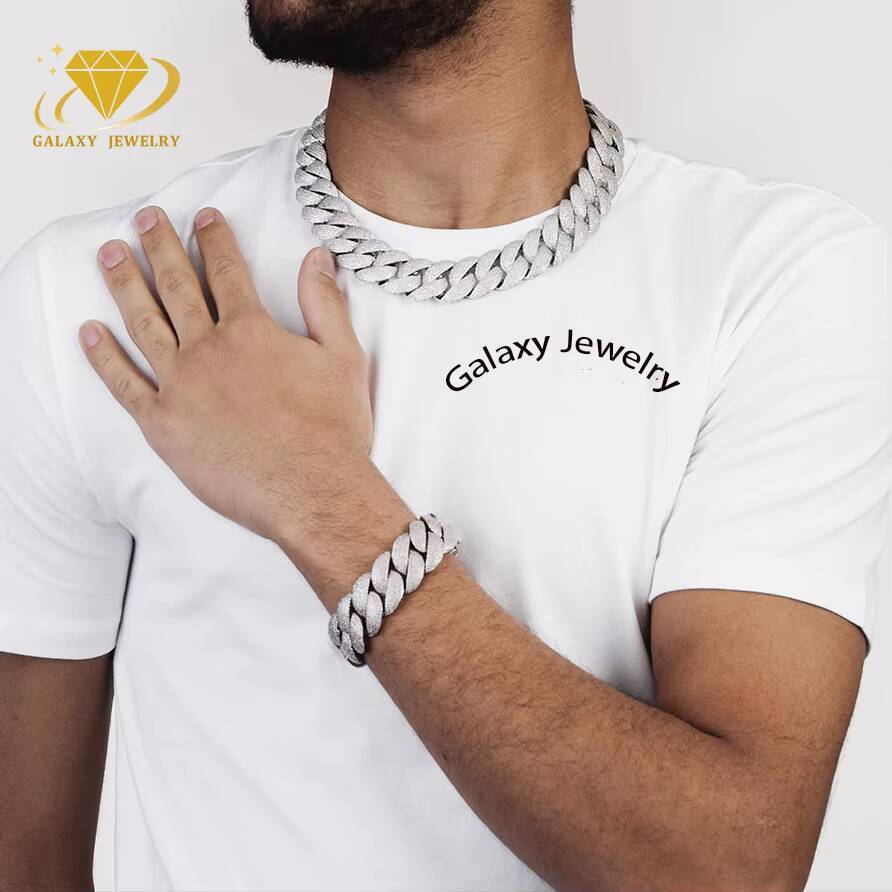Hiphop Necklace Mossanite Jewelry 10/12/14/16/20mm 925 Silver Iced Out Gold Plated 6rows Heavy Miami Cuban Necklaces for Men