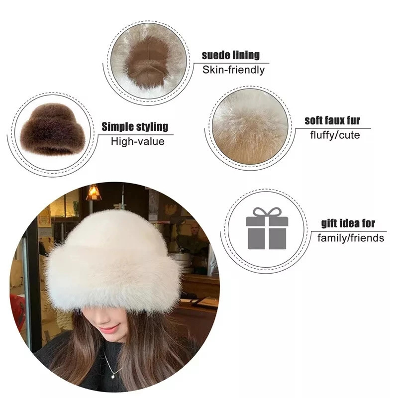 Cozy Faux Fur Hat Casual Breathable Warm Hat Stylish Plush Cap Ladies Winter Solid Fisherman Cap Women Fluffy Plush Bucket Hat 250806