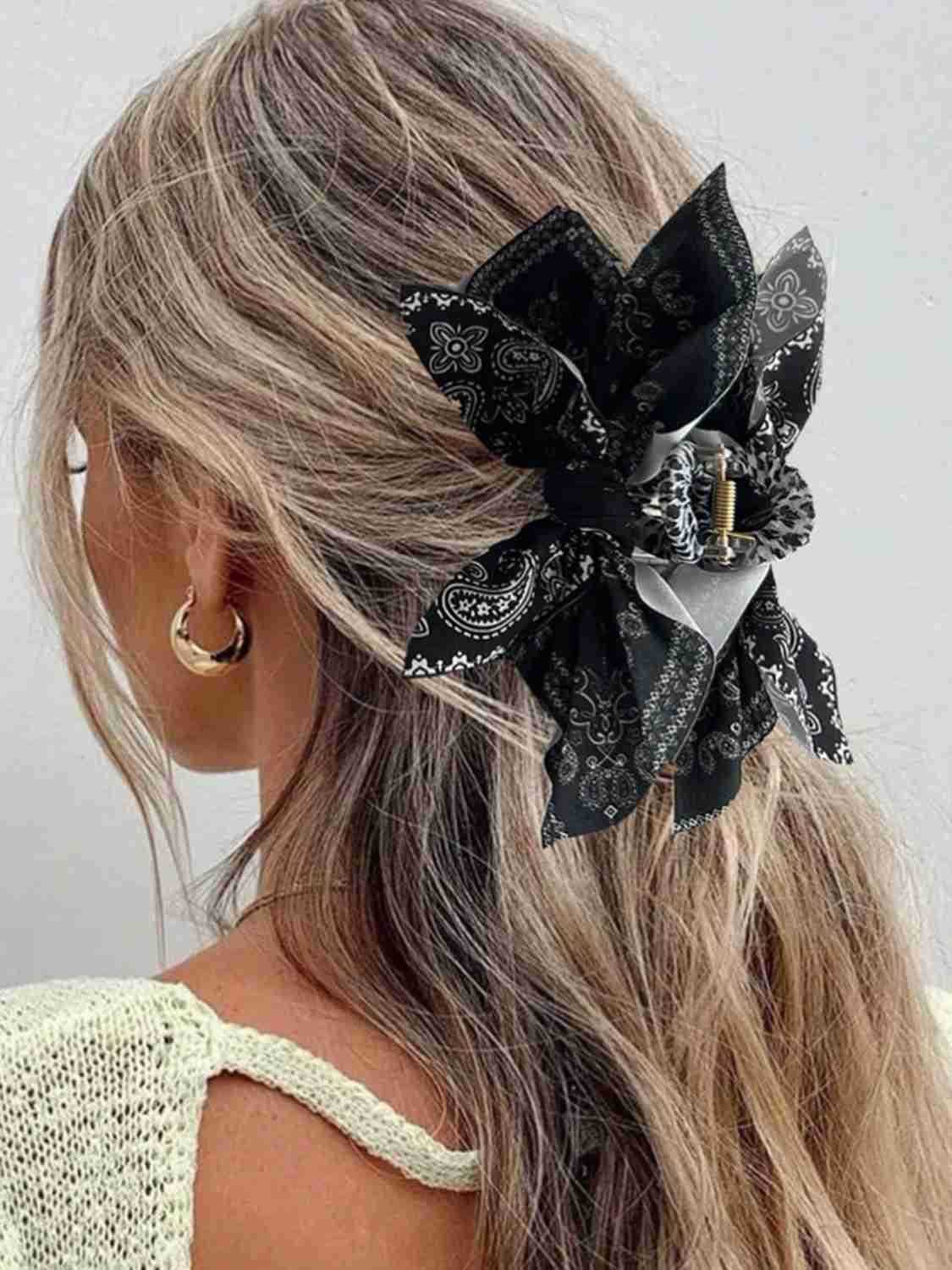 1pcs Bohemian Versatile Unique Hair Clip Red Cashew Flower Bow Grab Clip Sweet Clip Resort Ponytail Clip Fashion Headwear U250807
