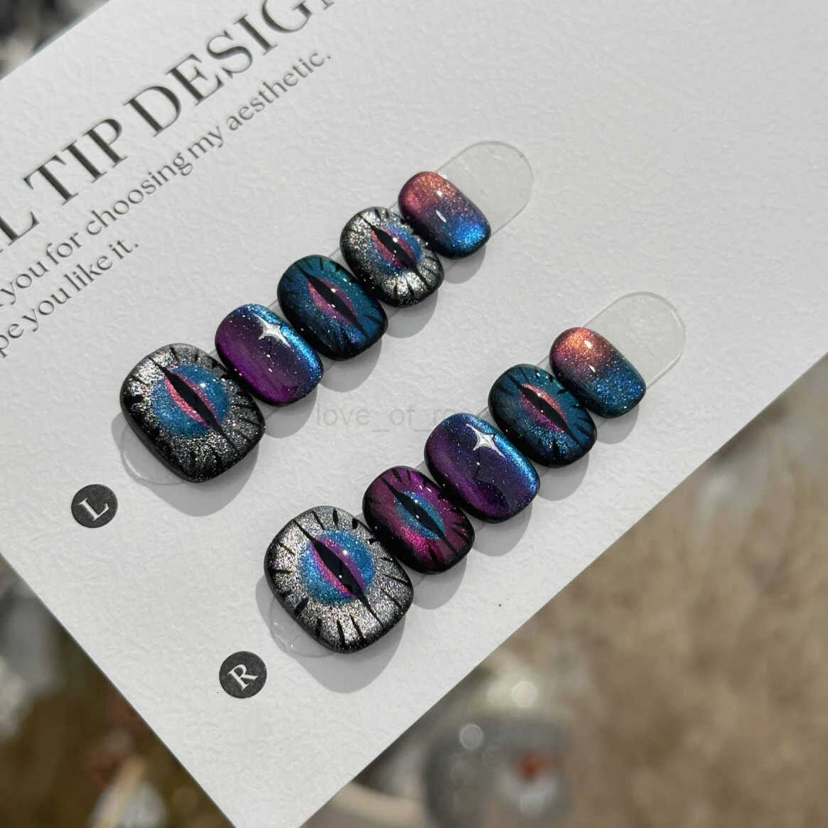 10Pcs Short Square False Nails with Mysterious Devil Eye Star Press-on Nails Glitter Cat Eye Handmade Fake Nails Ins Spicy Girl Z250807