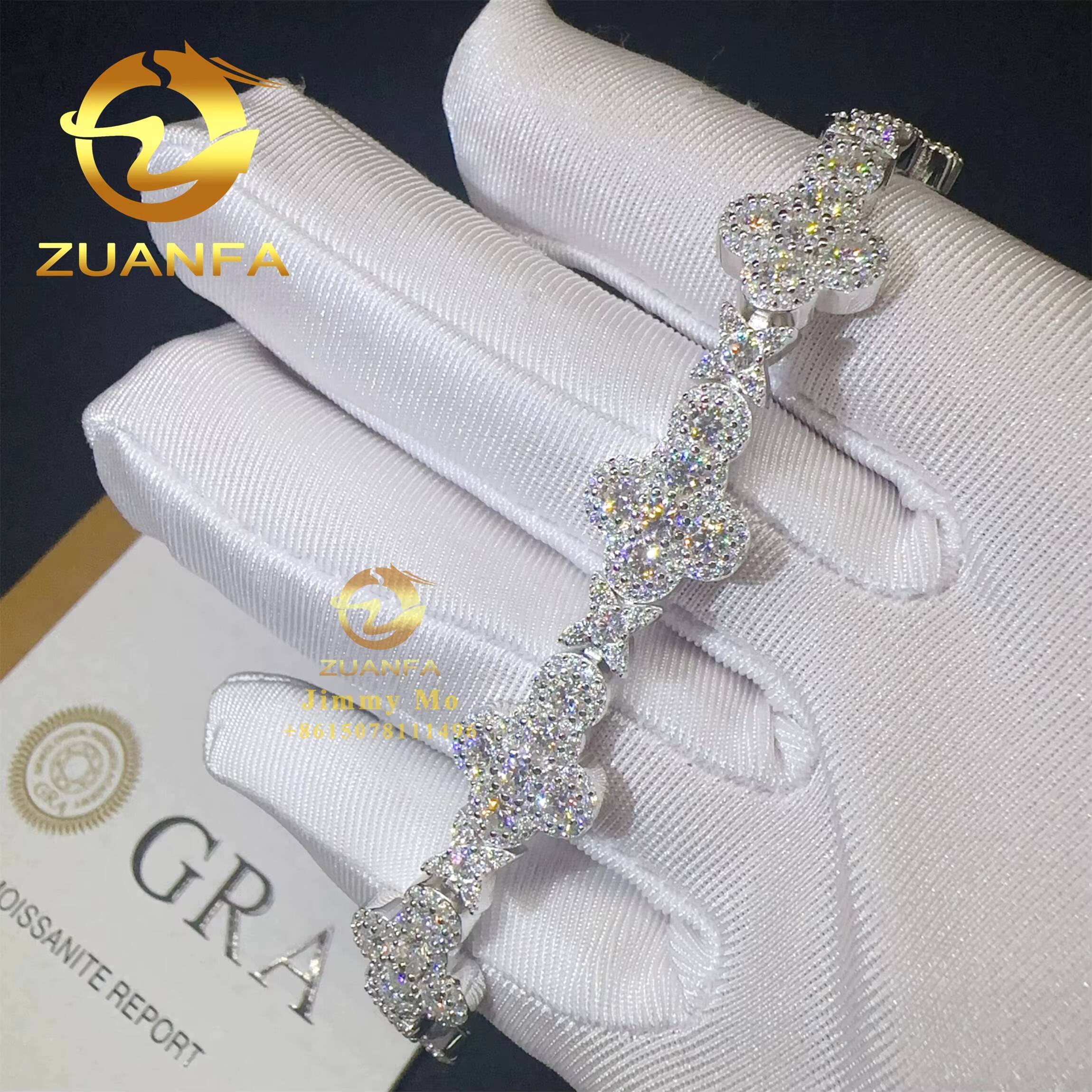 2025 Popular New Arrivals Bulk Stock 925 Silver Iced Out Hip Hop Jewelry VVS1 Moissanite Diamond Cross Cuban Bracelet Men