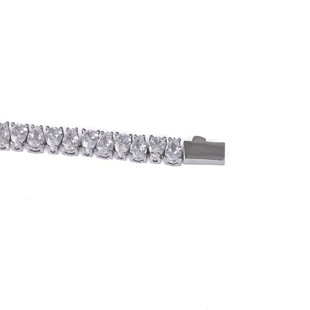 Silver Plated Hiphop Jewelry Teardrop Shaped Diamond Tennis Chain Bracelet Iced Out Cubic Moissaniteia Womens Tennis Bracelet