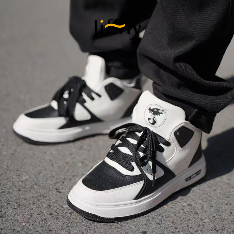 Jifffly Fashion Matching High-Top Breadboard Men, Black and Panda Color White Shoes for Height Increase, Couple's Trend Brand
