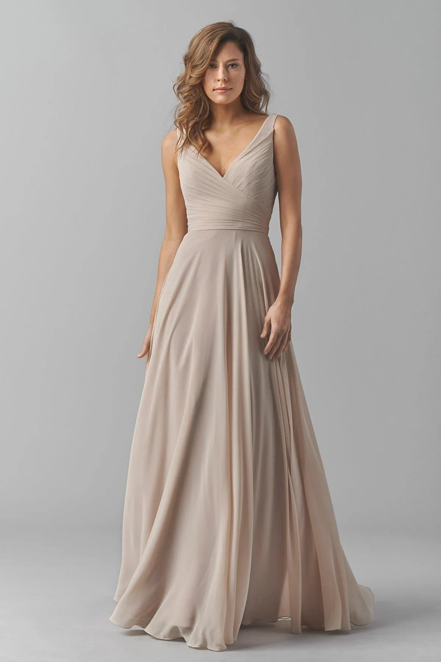 Taupe A-Line/Princess V-neck Bridesmaid Dress Sleeveless Floor-Length Chiffon With Ruffle Wedding Party Dresses Custom Made Plus Size