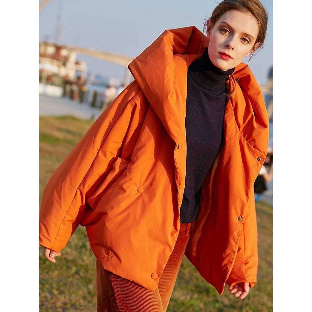 Designer Clothing 2025 Winter New Hooded Long Sleeve Warm Coats Women's Parkas Fashion Tide Loose Fluffy Orange Red Oversized Down Jacket