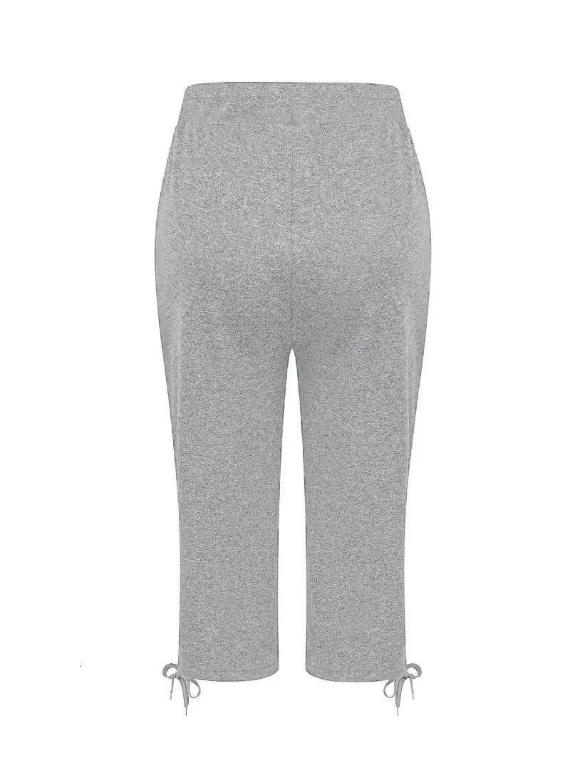 Plus size springsummerautumn stretch seven point jogging pants for women with drawstring at the waist fashionable pure blac 250805