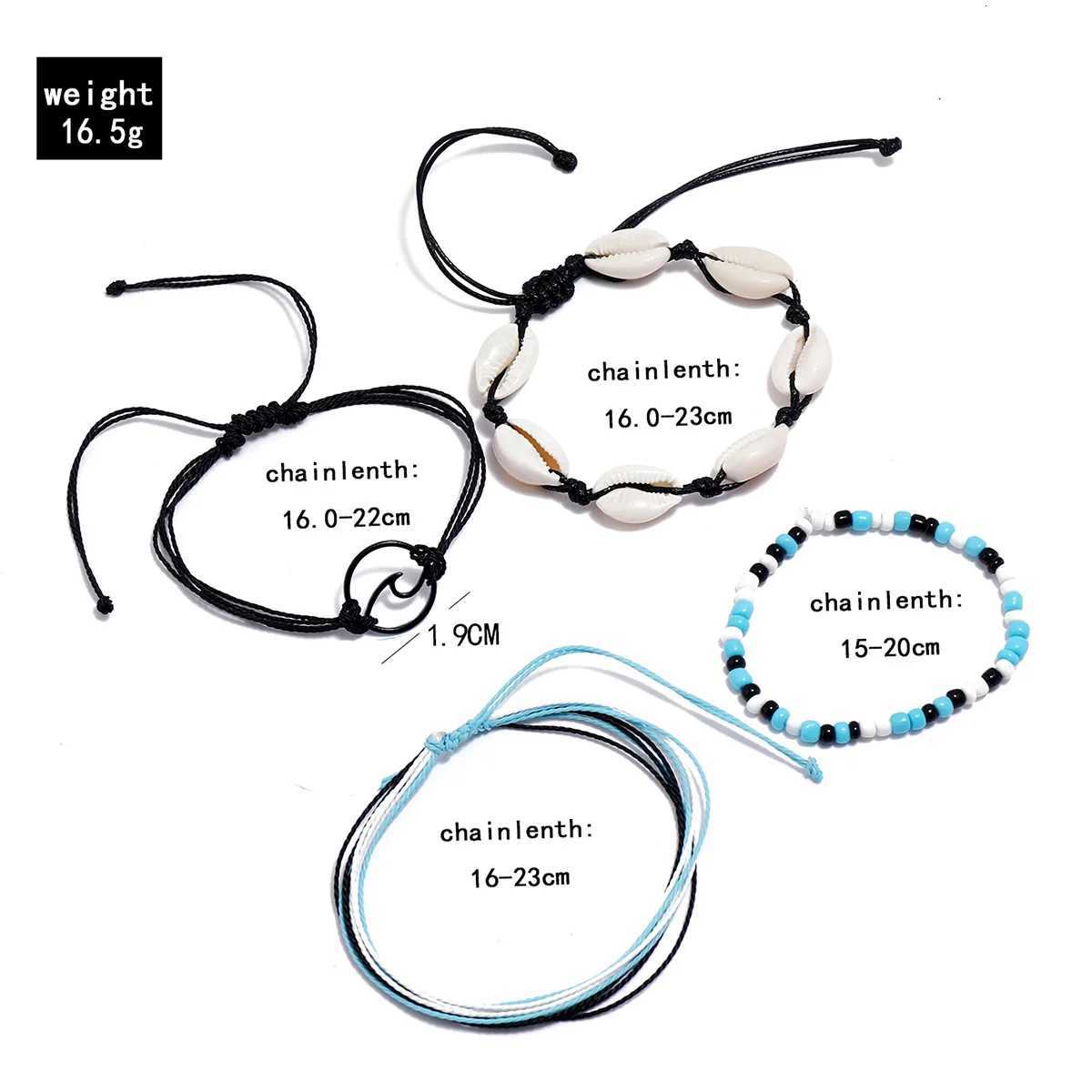 Bohemia Black Waves Ankle Set For Women Shell Rice Bead Chain On Foot Anklet Female Boho Summer Jewelry Y250805