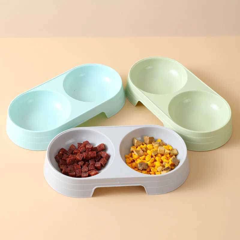 Double Pet Bowls Dog Food Water Feeder Macaron Pet Drinking Dish Feeder Cat Puppy Feeding Supplies Small Dog Accessories Y250806