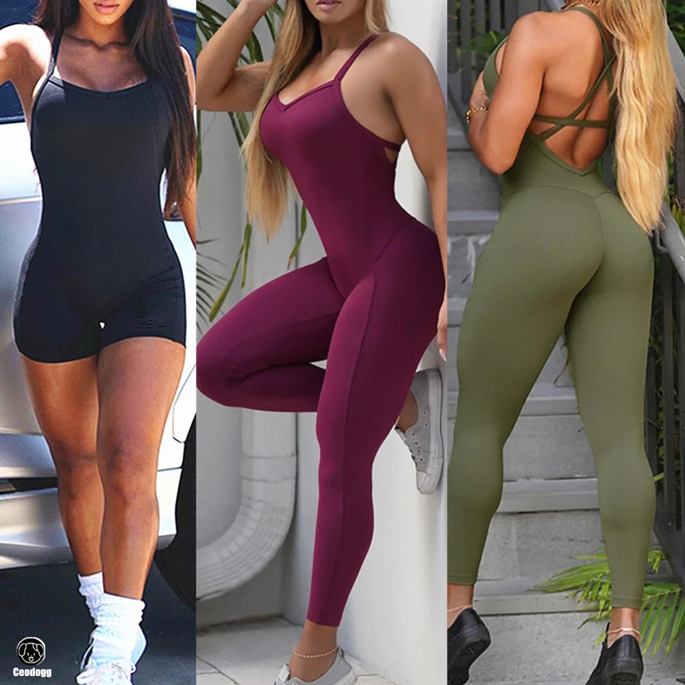 Backless Sports Woman Lycra Fitness Overalls One Piece Jumpsuit Shorts Sport Outfit Gym Workout Clothes for Women Sportwear 250806