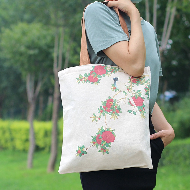 Vintage Landscape Shoulder Shopper Bag Barcelona Santorini Positano Women Shopping Bags Double Print Lady Canvas Handbags Tote