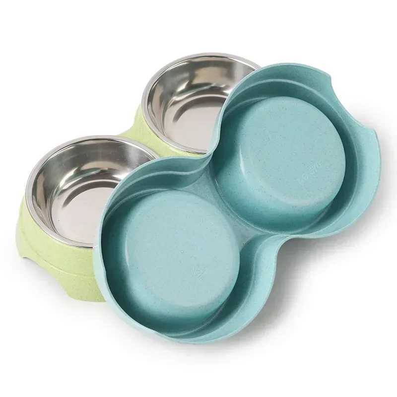 Double Pet Bowls Dog Food Water Feeder Stainless Steel Pet Drinking Dish Feeder Cat Puppy Feeding Supplies Small Dog Accessories Y250806