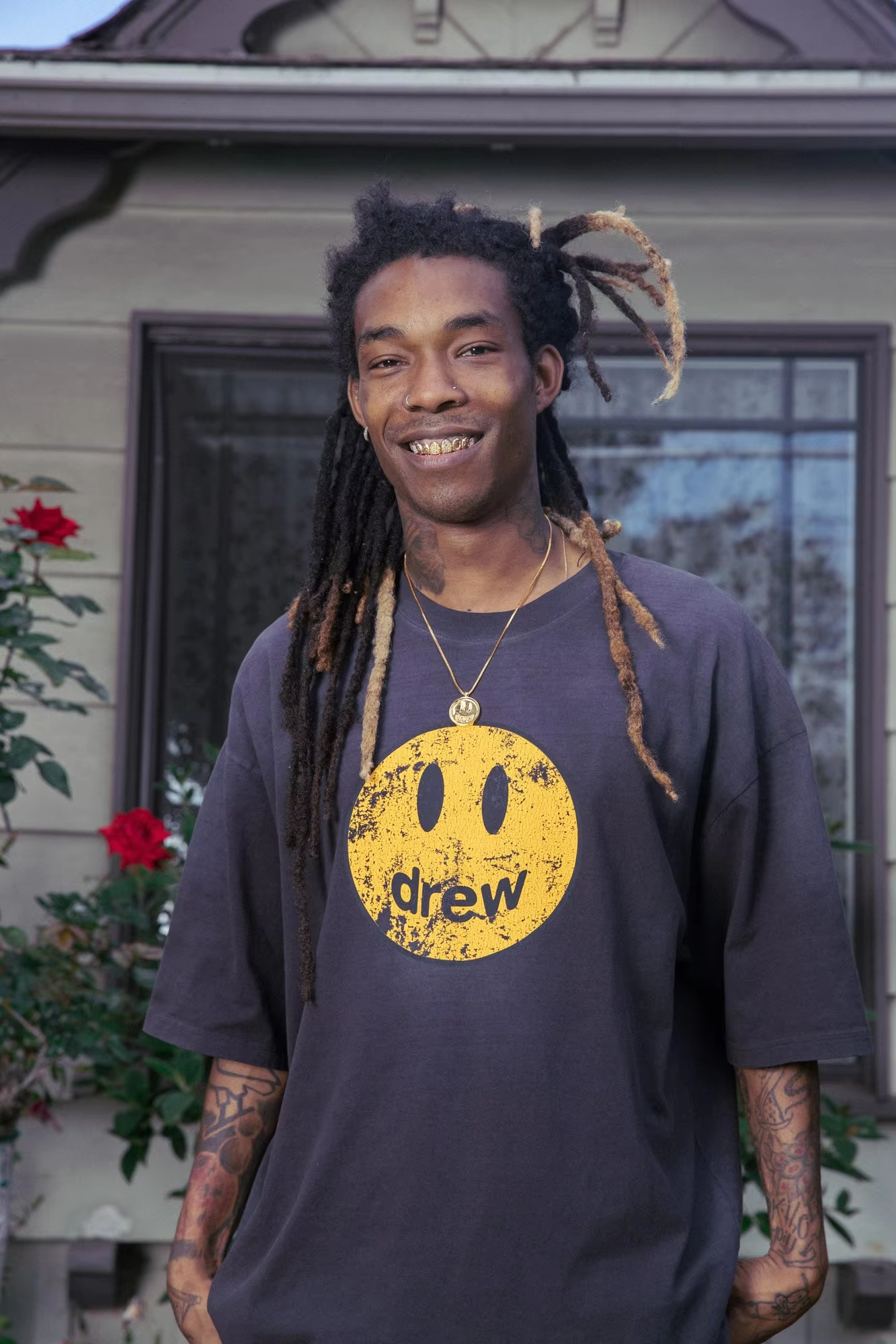 Drew House New Mens Clothing Smiley face print logo T shirt men's and women's printed loose short sleeve T-shirt