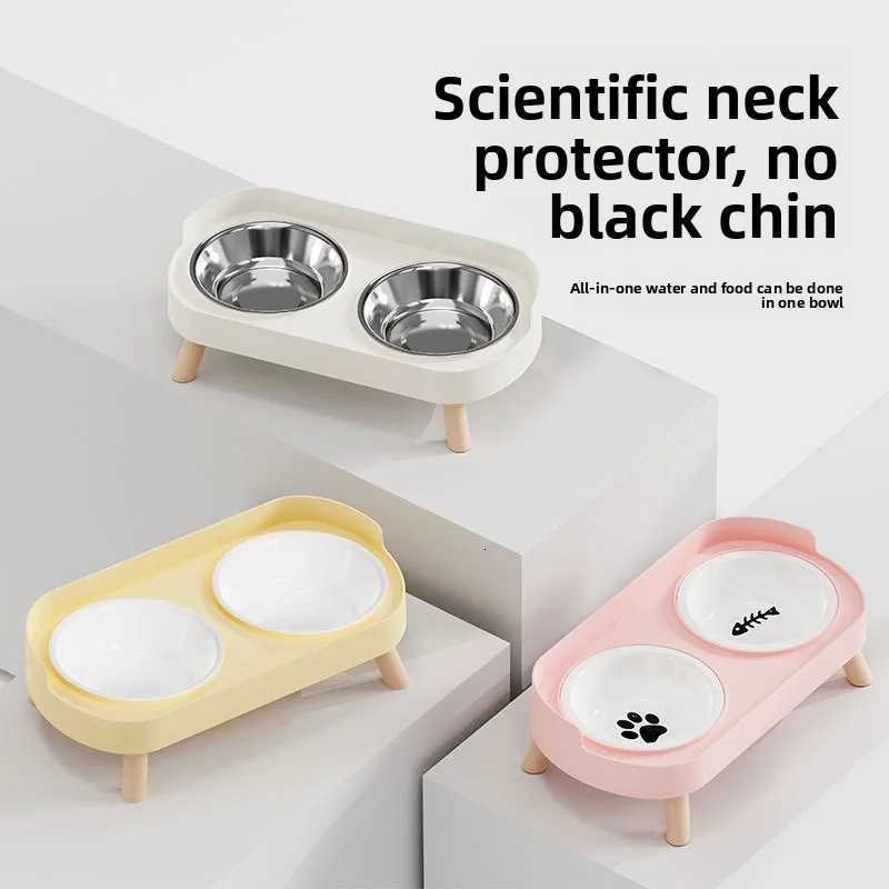 Pet Bowl PP Plastic Double Bowl Anti-killing Bowl Water and Grain Integrated Dog Bowl Cat Dog Water and Grain Bowl Y250806