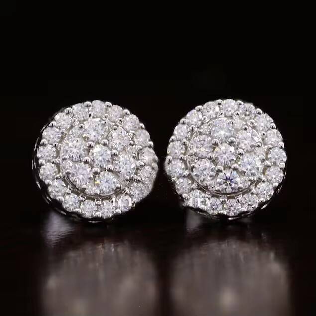 Dope Jewelry 925 Sterling Silver Diamond Gold Plated Earrings 10mm Round Shape Hiphop VVS Moissanite Stud Earrings