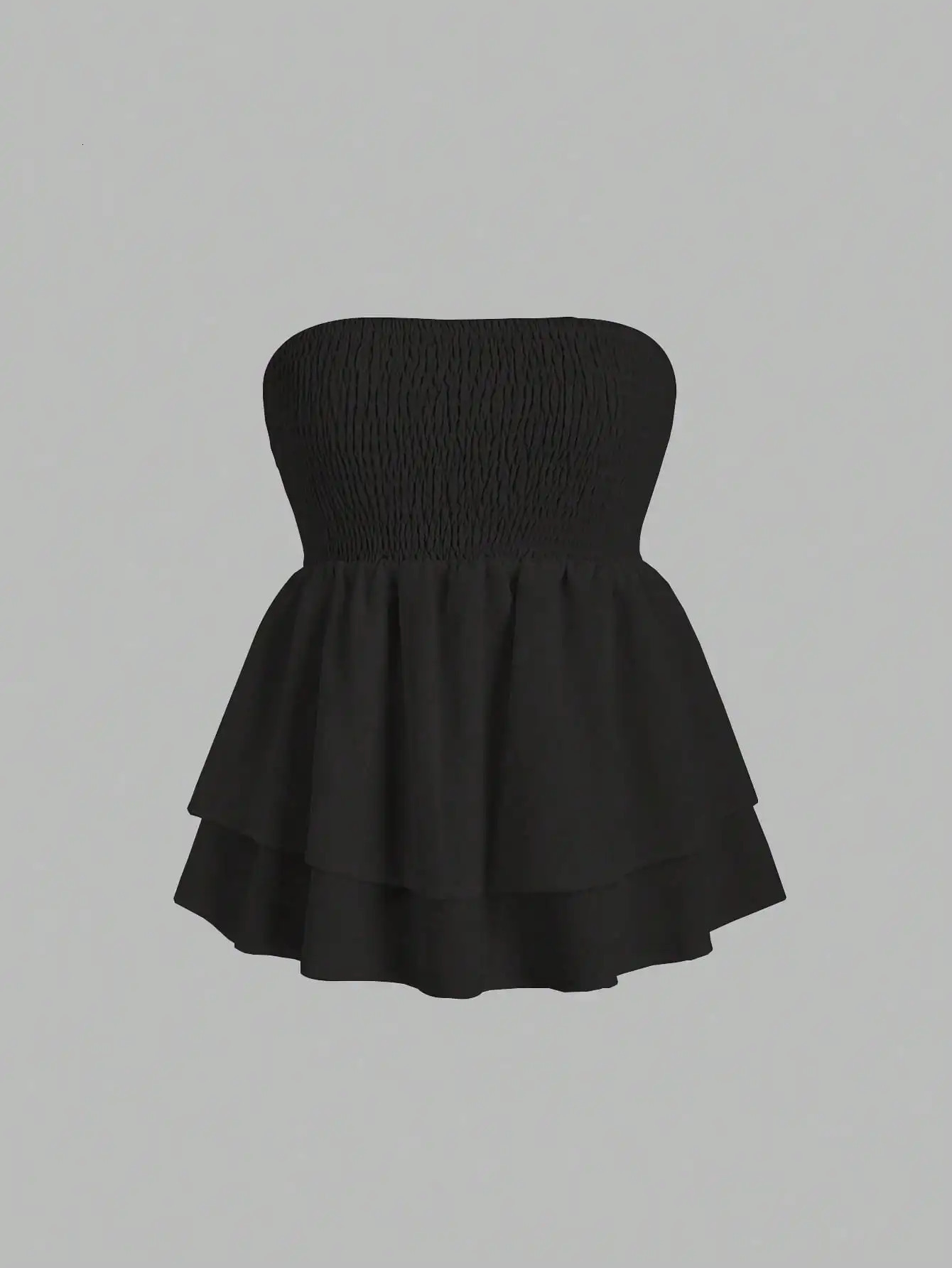 Plus Size Womens 2025 Summer Sleeveless Tube Holiday Style Solid Color Double Layer Ruffle Swing Tops 250807