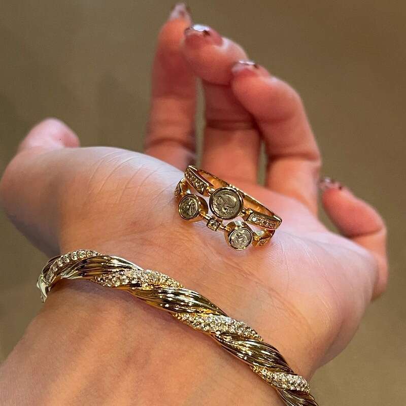 Vintage Style Double Layer Athena Three Coins High-end Niche Personality Design Index Finger Ring