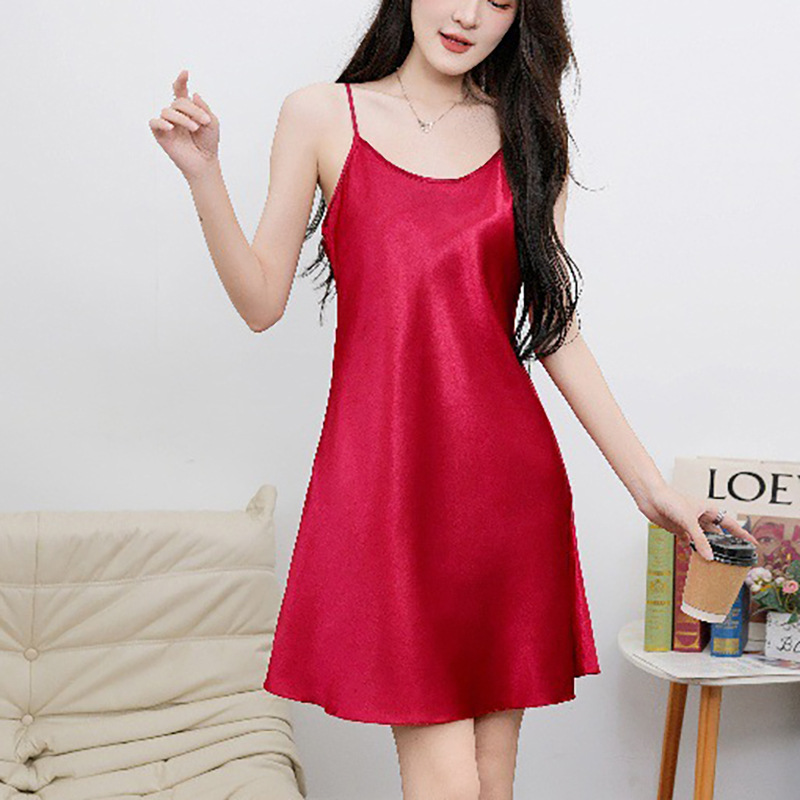 B1006-Ice silk nightdress ladies summer thin sexy loose imitation silk camisole skirt