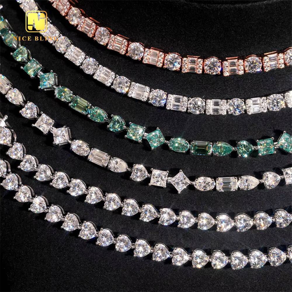 Marquise Emerald Oval Pear Cut VVS Moissanite 925 Silver Fashion Hip Hop Jewelry Iced Out Bracelet Blue Diamond Tennis Chain