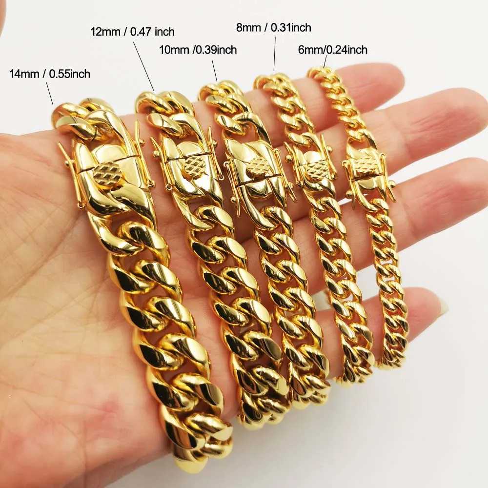 18K Gold Plated Stainless Steel Miami Curb Cuban Chain Link Bracelet Casting Clasp Hip Hop Men Jewelry Promotion W250807