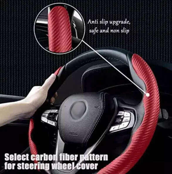 1Pair Red Carbon Fiber Look Universal Car Steering Wheel Booster Cover Non-Slip Auto Interior Decoration Accessories