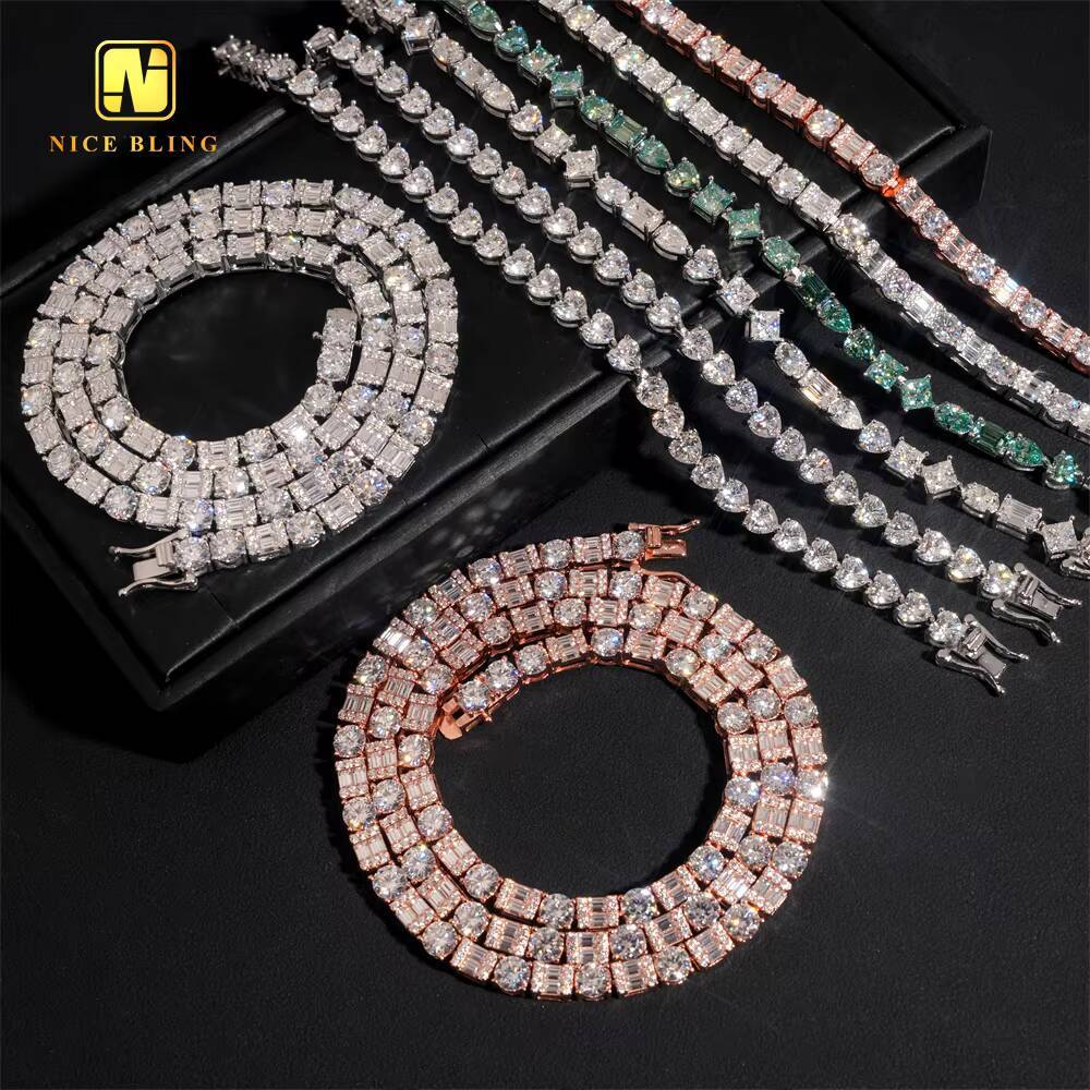 Marquise Emerald Oval Pear Cut VVS Moissanite 925 Silver Fashion Hip Hop Jewelry Iced Out Bracelet Blue Diamond Tennis Chain