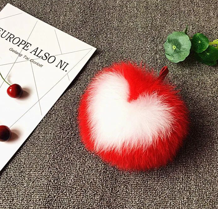 15CM Large Pong Pine True Fox Fur Bag Bug Pom Keychain Handmade Sweetheart Metal Keychain Bag Charm Monster Pompoms F112 250409