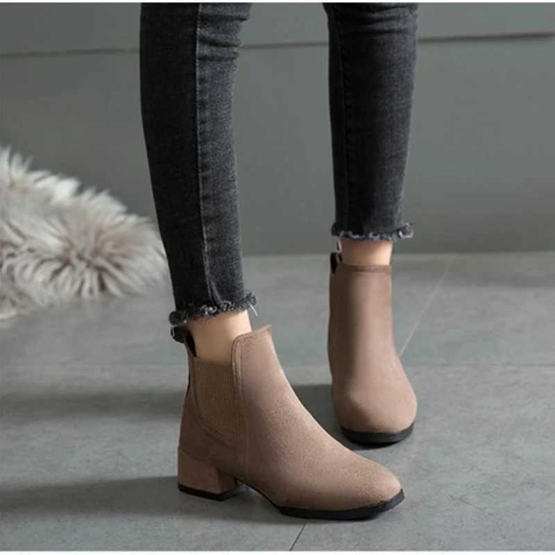 Winter Women New Chelsea Boots Ankle Round Toe Square Heel Shoe Solid Casual Comfort Shoes for Trendy Ladies Short Boot Botas XJ250807