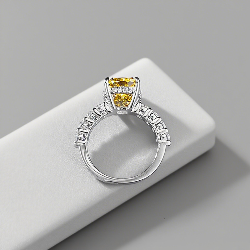 Hui Zhi Wing Jewelry S Pure Silver 9*10 Fat Square Lucky mond Ring Fashionable Light Luxury Vibrant Yellow Wealth