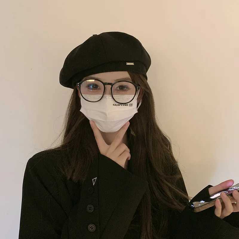 Korean Classic Premium Feel Black Beret Spring Autumn Thin Solid Color INS Trend Versatile Painter Hat Simple Cs for Women XJ250807