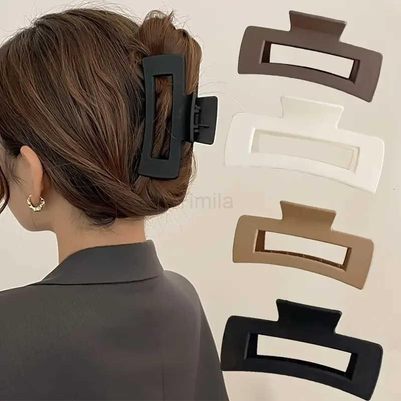 4pcs Set Women Hair Claw Simple Style Solid Color Big Hair Claw Clips Square Hair Clips Rectangular Fashion Hair Accessories U250807
