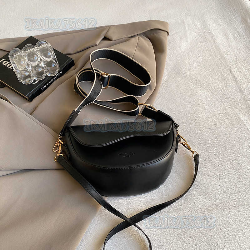 Minimalist Saddle Bag for Women 2024 Autumn Winter New Versatile Fashionable Wide Shoulder Strap Single Shoulder Crossbody Bag H250806