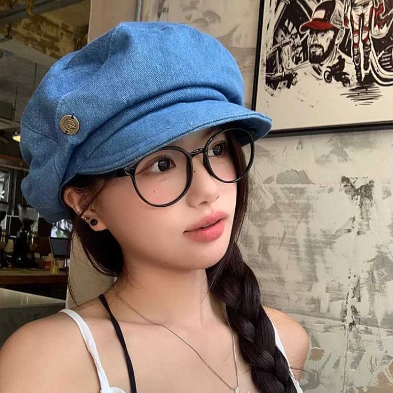 Janese Retro Denim Berets C for Women Spring and Summer New Travel Casual Versatile Show Face Small Cloud Newsboy Hats XJ250807