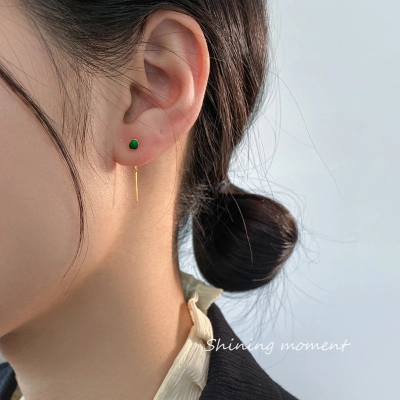 WANTME 925 Sterling Silver Fashion Unique n Avocado Green Enamel Ear Wires for Women Simple Sweet Drop Earrings Jewelry 250805