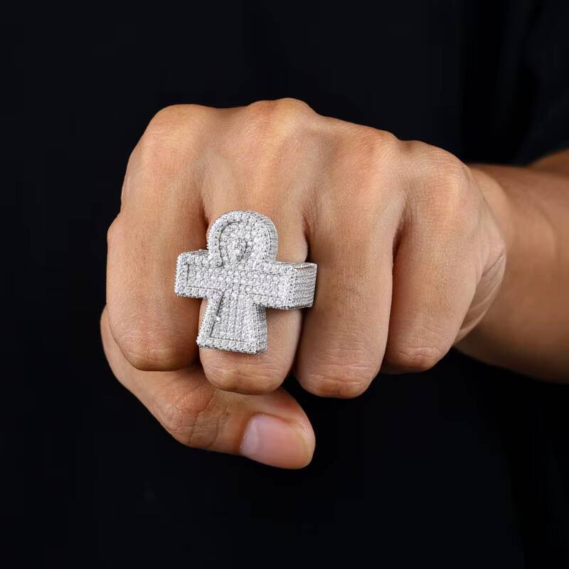Pass Diamond Tester S925 Sterling Silver Cross Shaped Design Iced Out VVS Moissanite Men Ring and Rappers Hip Hop Jewelry