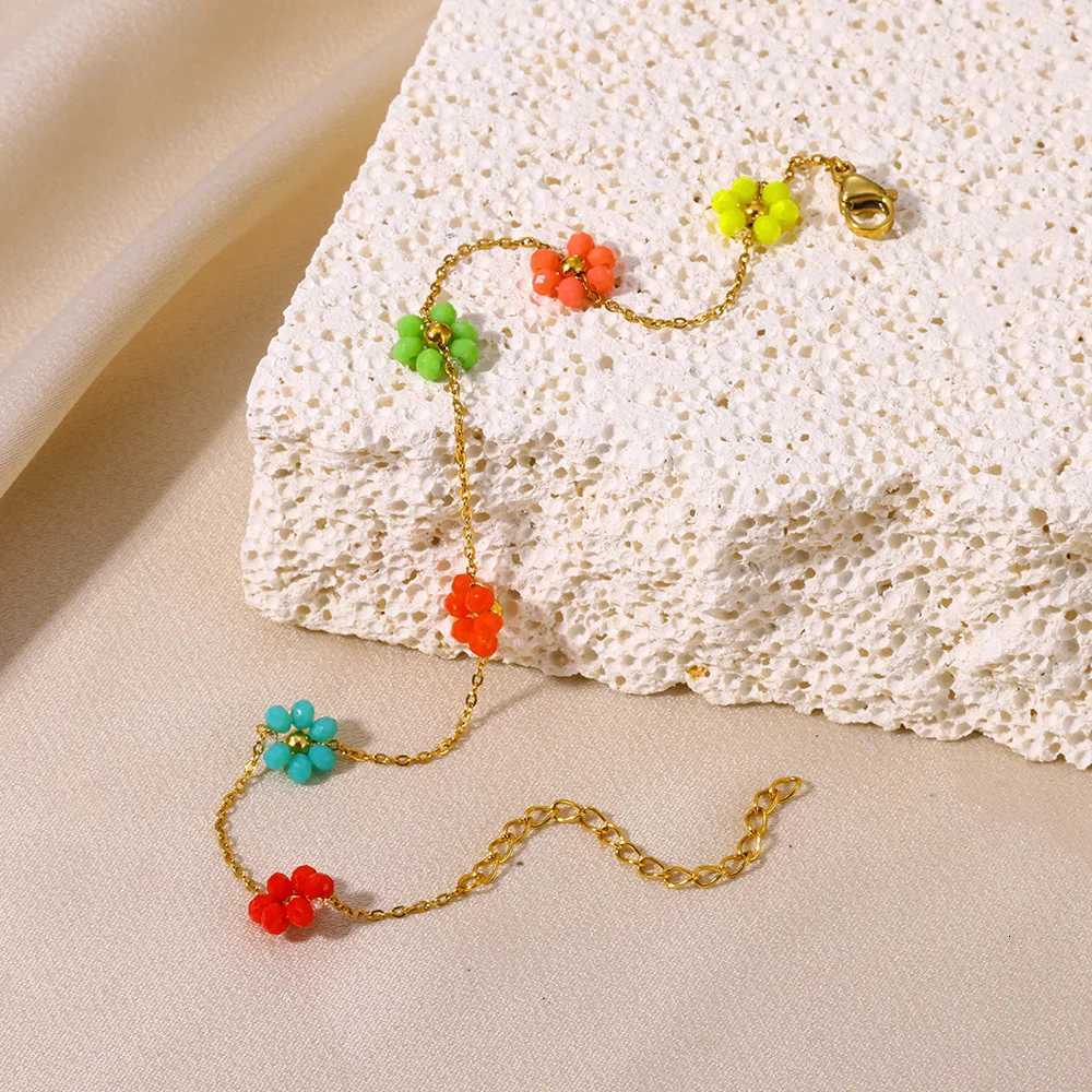Devil Eye Anklet Colorful Flower Ankle Beads Anklets For Women Stainless Steel Jewelry New In 2024 Foot Women Y250805