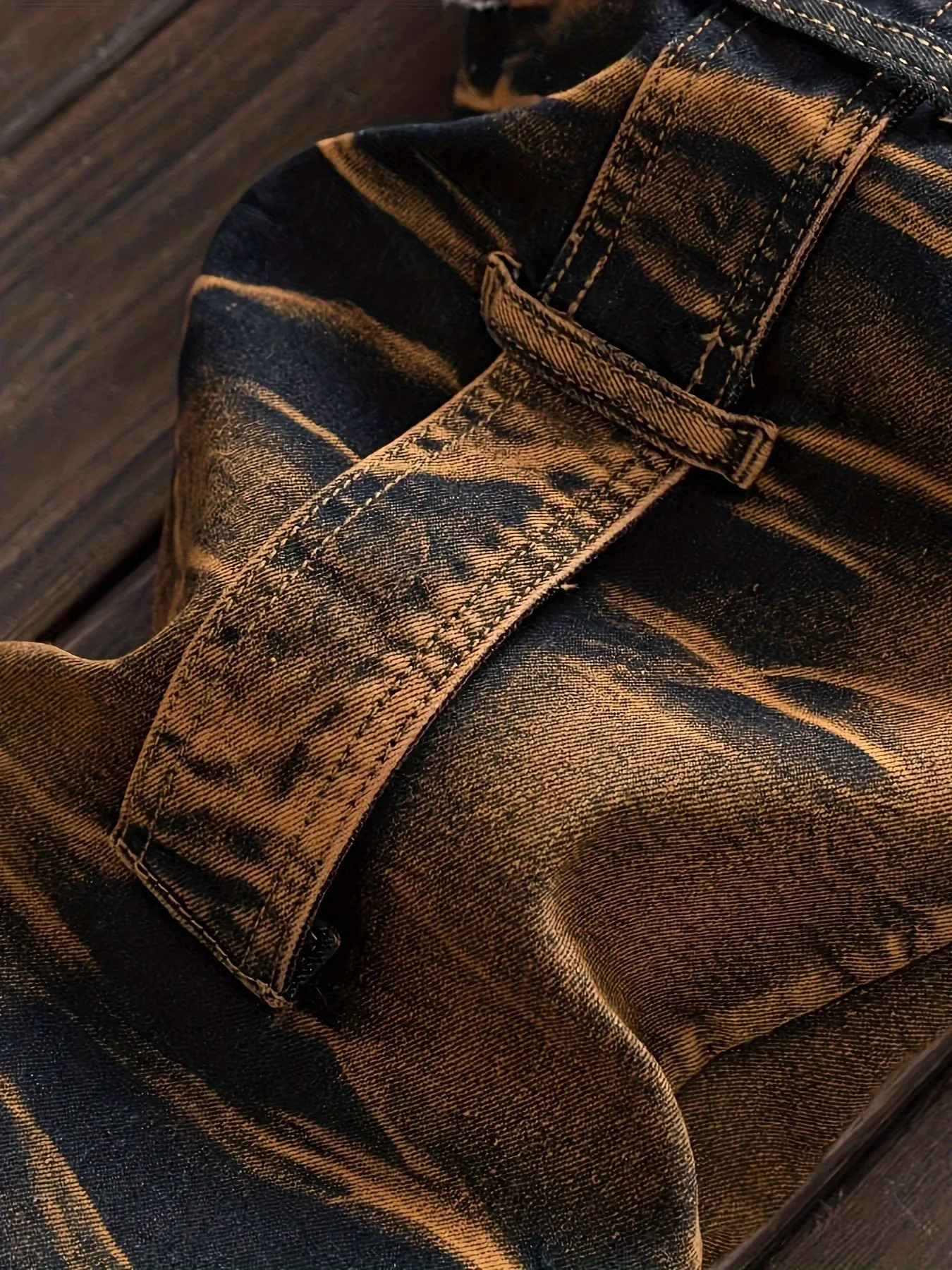 Mens straight ripped jeans fashionable camouflage printed street fashion 250807