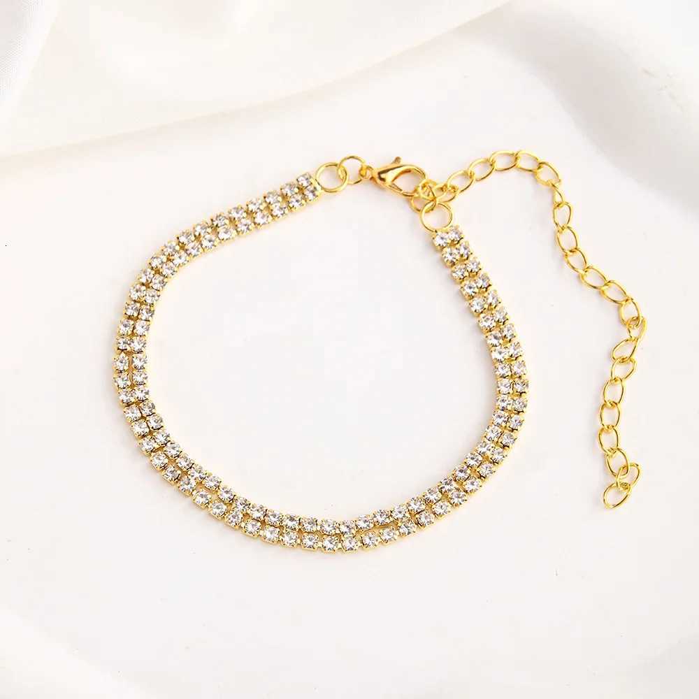 Fashion Double Row Anklet Rhinestone Beach Ankle Chain Barefoot Tennis Summer Anklet Charm Jewerly Gift Party Y250805