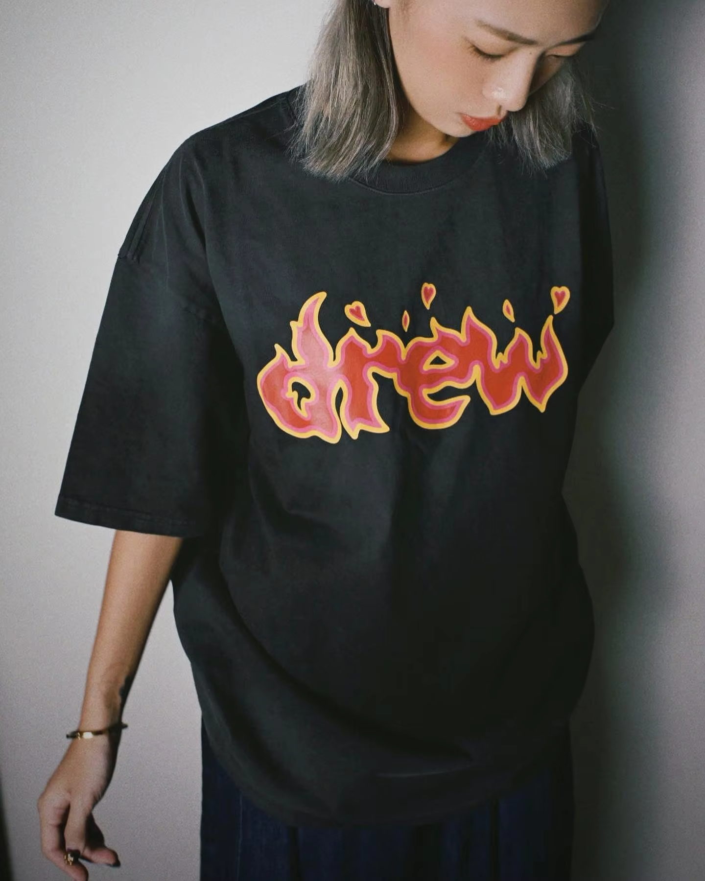 Drew House New Mens Clothing Fire Print T shirt men's and women's printed loose short sleeve T-shirt Designer luxury