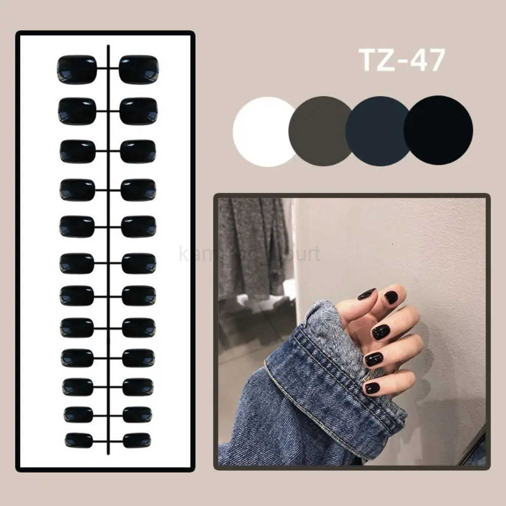 24Pcs Solid Color Fake Nails Mini Bright Short Square Head False Nails Detachable Wearable Full Cover Manicure Press-on Nails M250807